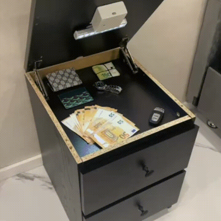 Secure hidden top compartment with LED