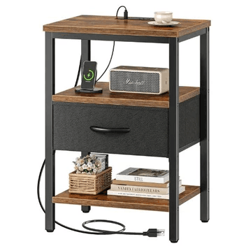 Industrial Nightstand with Built-in USB Charging Station