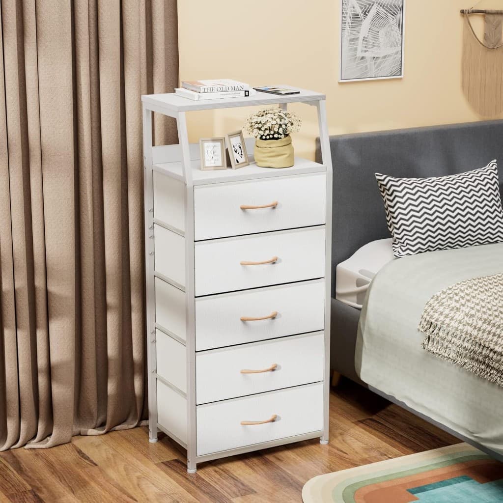 Minimalist 5-Drawer Fabric Dresser with Wooden Handles